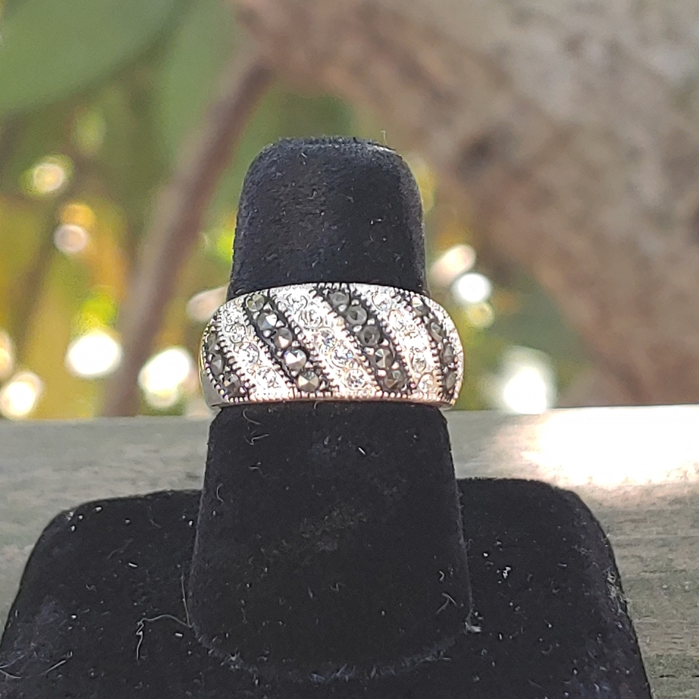 Marcasite, CZ, and Sterling Silver Ring